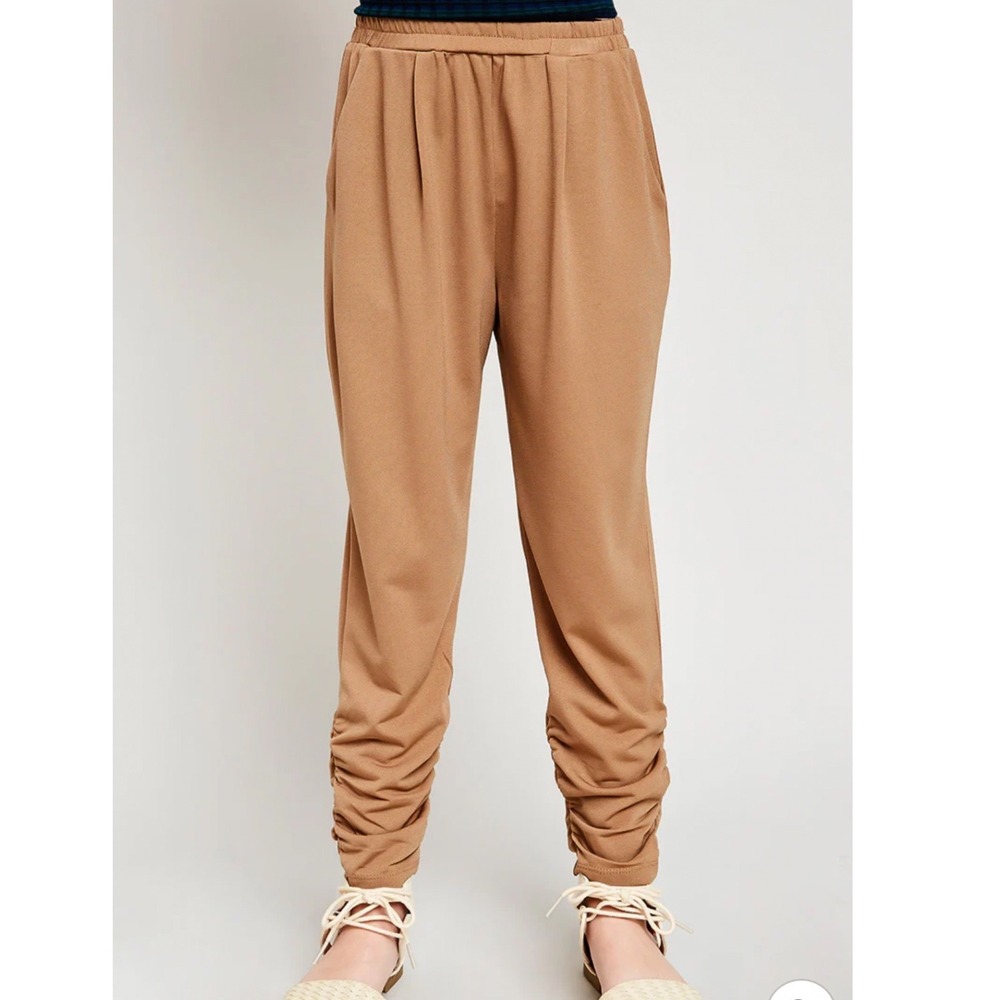 Hayden Girls Ruched Harem Pants Mocha Brown Tapered Joggers Size 9/10 NWT